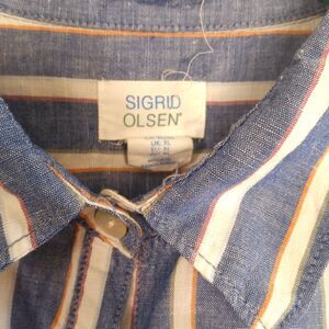 Sigrid Olsen  striped linen cotton lagen look button XL shirt